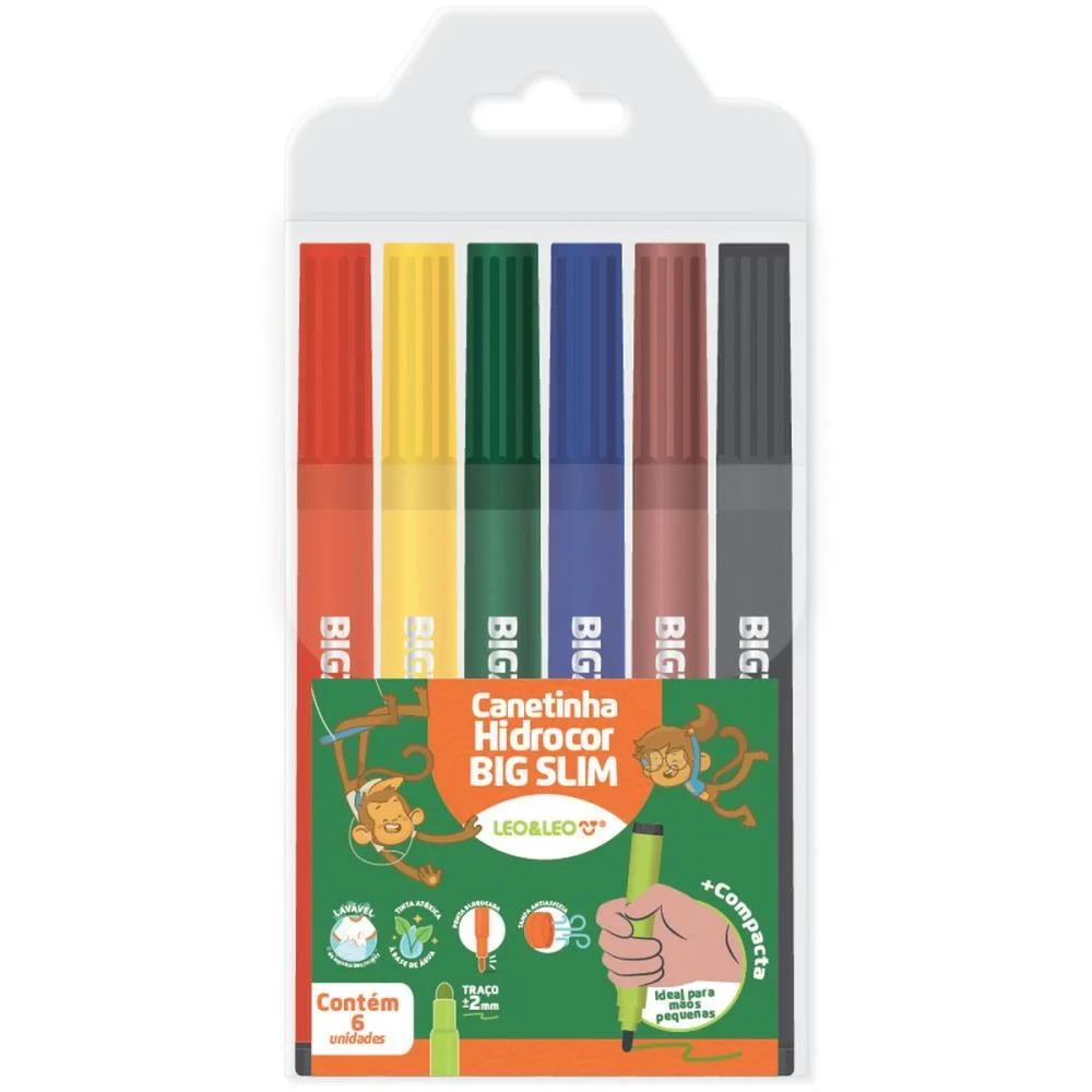 CANETA HIDROGRAFICA JUMBO LEO E LEO BIG SLIM 6 CORES LEONORA (ESTOJO) - imagem 2