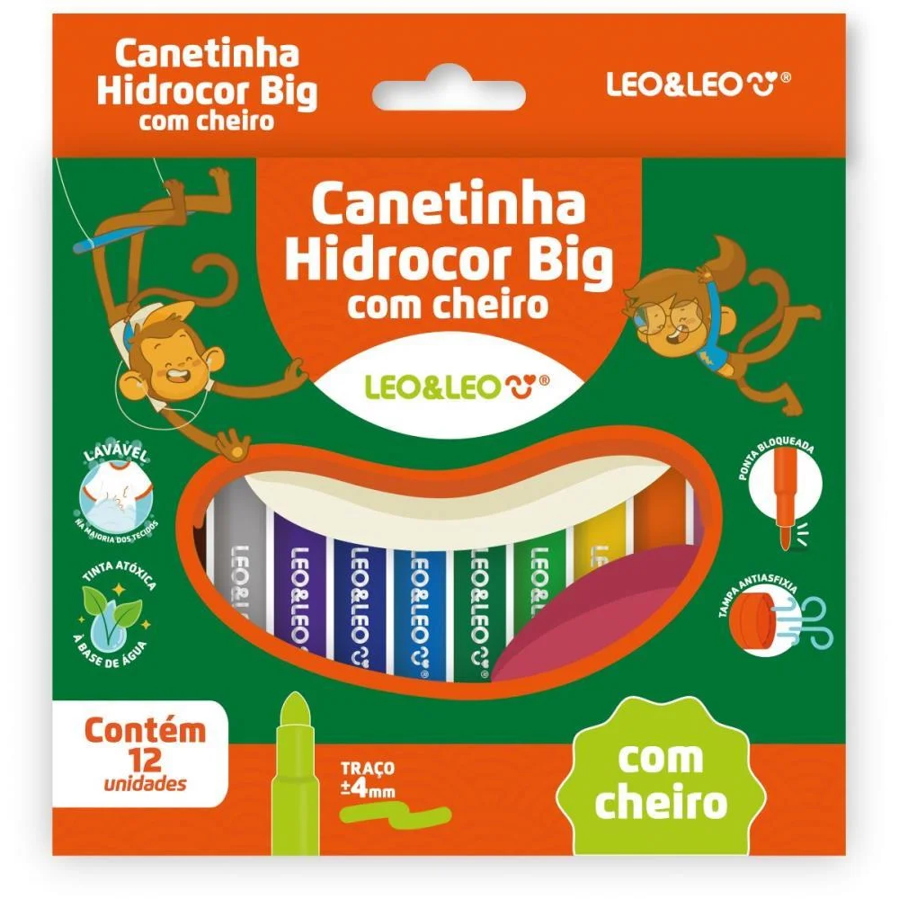 CANETA HIDROGRAFICA JUMBO LEO E LEO BIG C/AROMA 12 CORE LEONORA (ESTOJO) - imagem 4