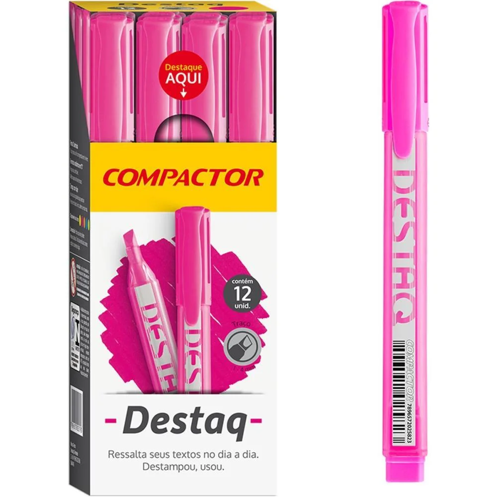CANETA MARCA TEXTO DESTAQ FLUORESCENTE ROSA COMPACTOR (CX.C/12) - imagem 2