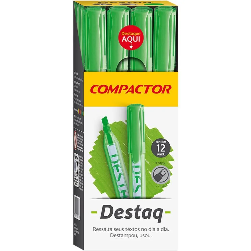 CANETA MARCA TEXTO DESTAQ FLUORESCENTE VERDE COMPACTOR (CX.C/12) - imagem 2