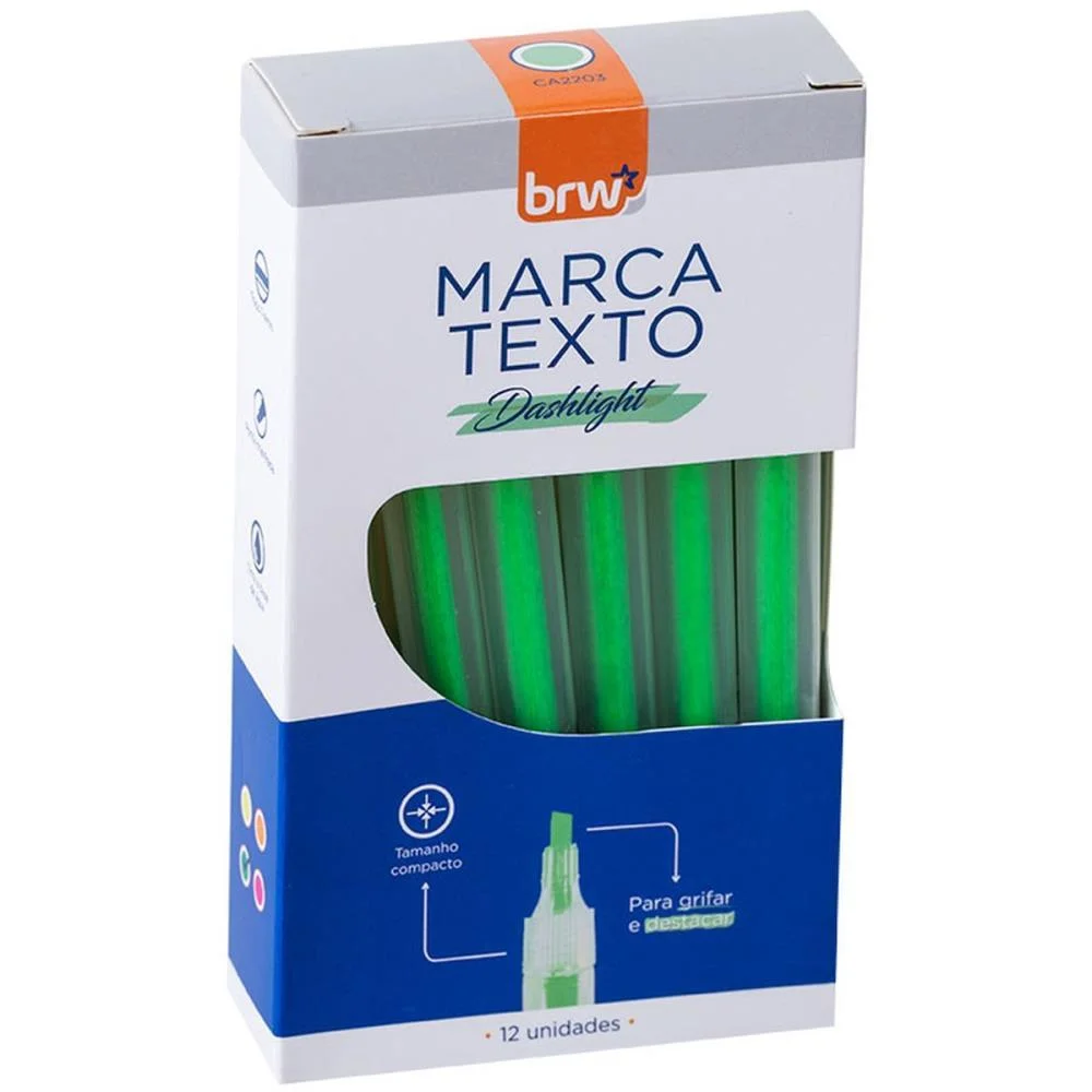 CANETA MARCA TEXTO DASHLIGTH VERDE FLUORESCENTE BRW (CX.C/12) - imagem 2
