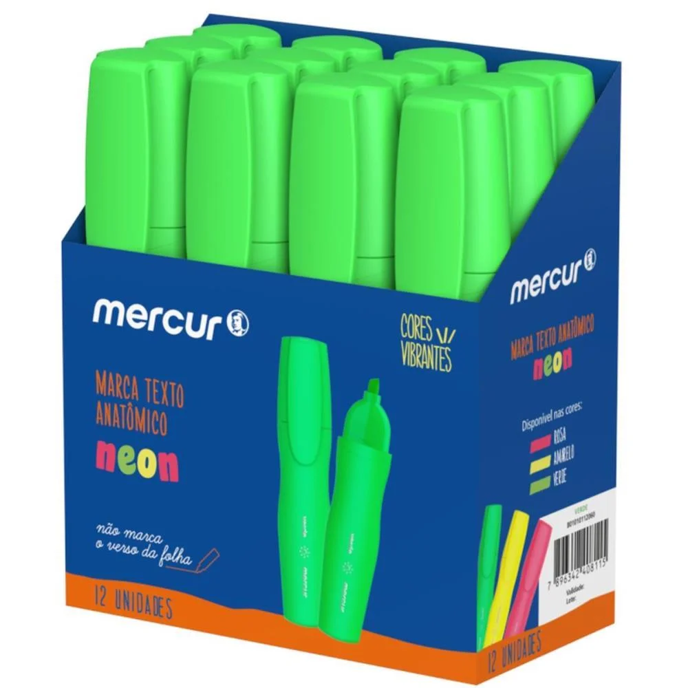 CANETA MARCA TEXTO VERDE ANATOMICO MERCUR (CX.C/12) - imagem 3