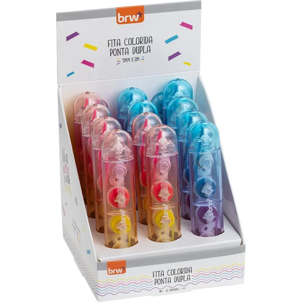 CANETA MARCA TEXTO FITA 2 PONTAS 4 CORES 5MMX3M BRW (DP.C/12) - imagem 8