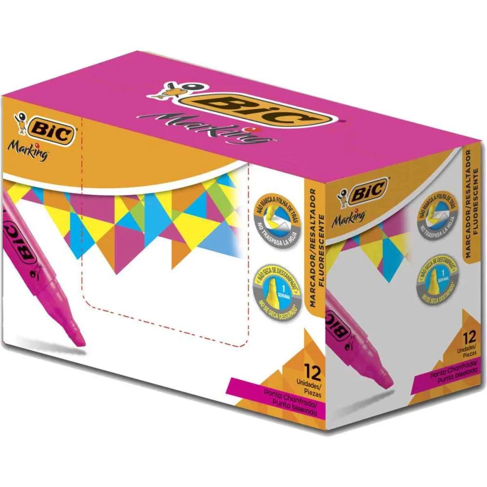 CANETA MARCA TEXTO MARKING FLUORESCENTE ROSA BIC (CX.C/12) - imagem 2