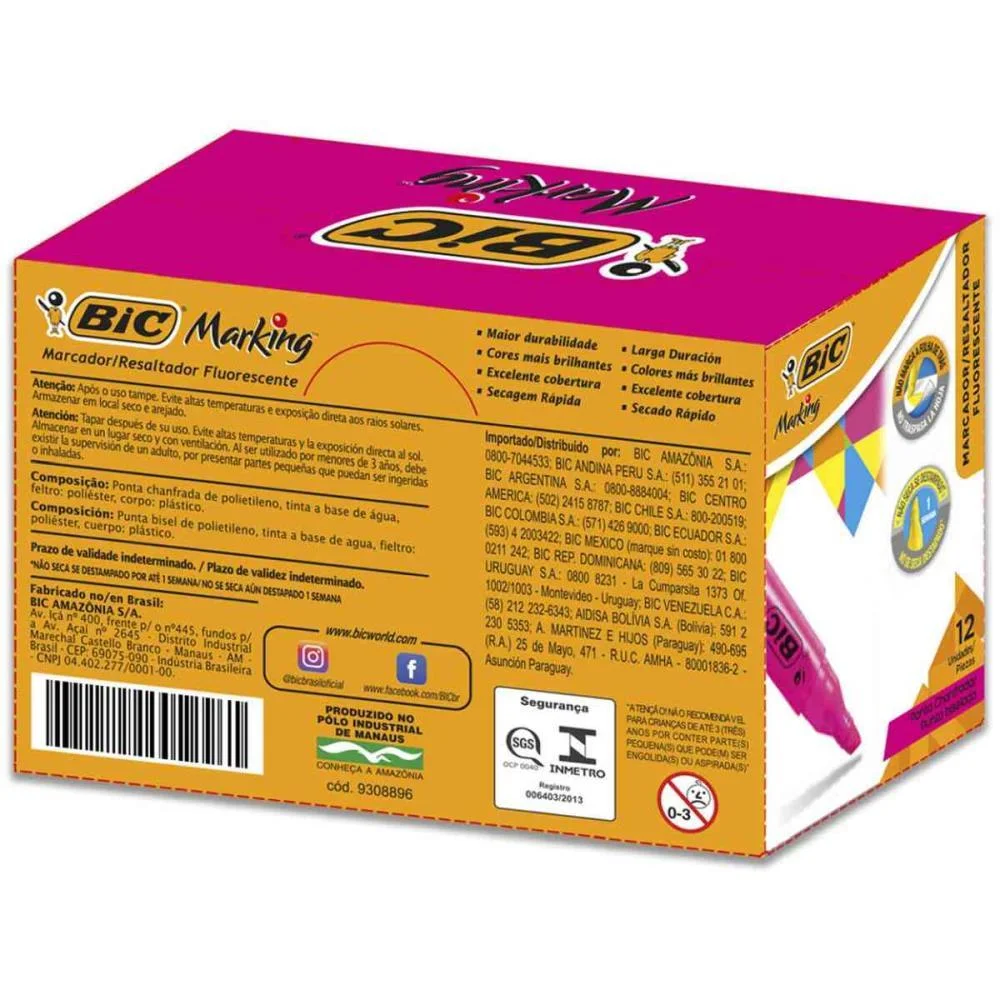 CANETA MARCA TEXTO MARKING FLUORESCENTE ROSA BIC (CX.C/12) - imagem 5