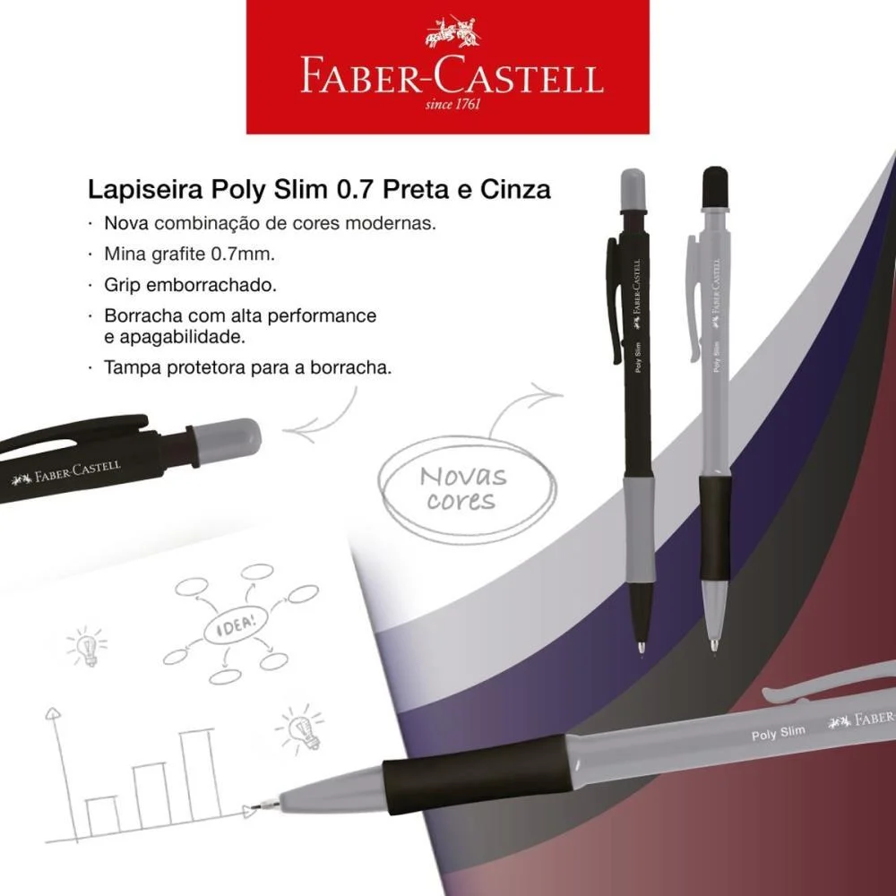 LAPISEIRA 0.7MM POLY SLIM OFFICE MIX CARTELA FABER-CASTELL (CX.C/24) - imagem 4