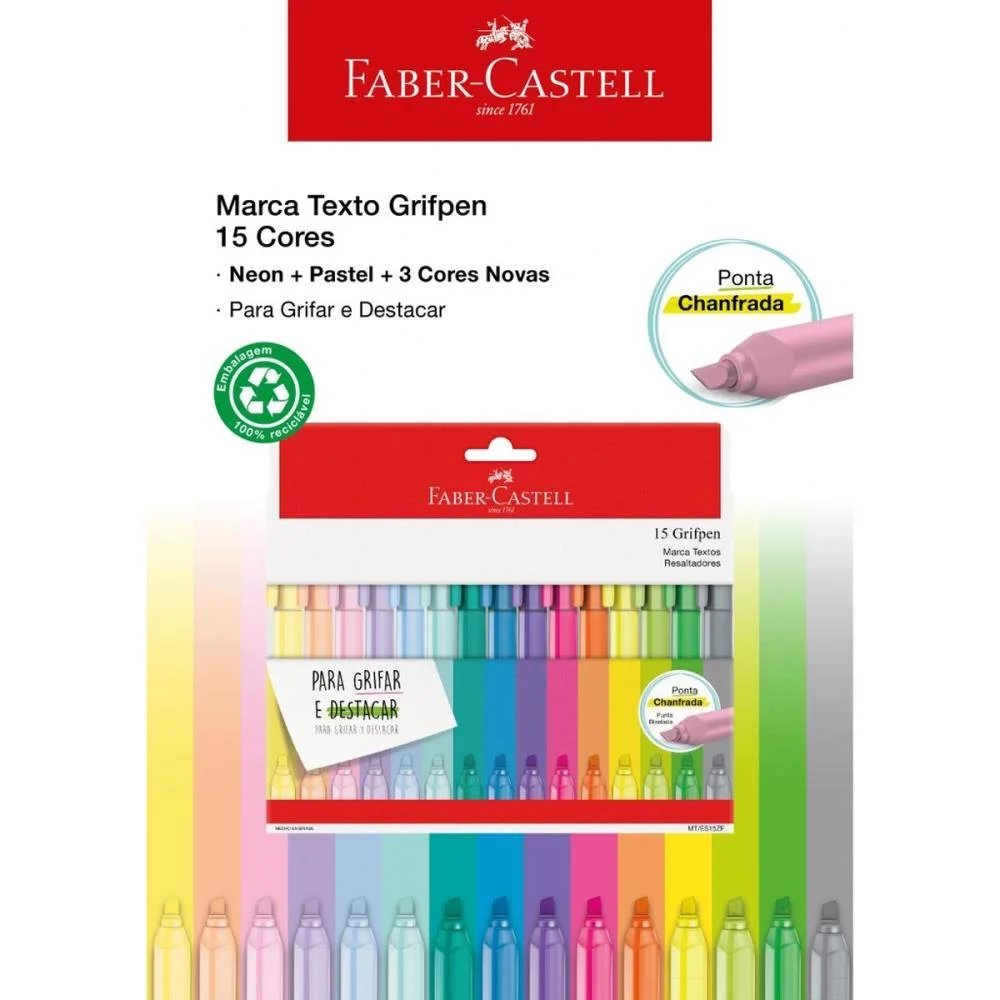 CANETA MARCA TEXTO GRIFPEN 15CORES FABER-CASTELL (PCT.C/05) - imagem 4