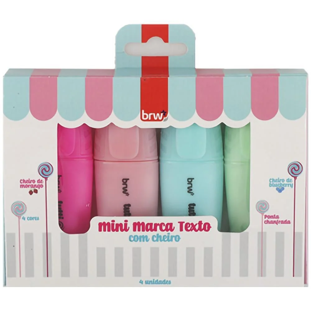 CANETA MARCA TEXTO MINI C/CHEIRO 4CORES BRW (ESTOJO) - imagem 2