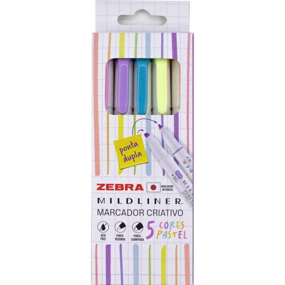 CANETA MARCA TEXTO MILDLINER 5 CORES PASTEL NEWPEN (ESTOJO) - imagem 3