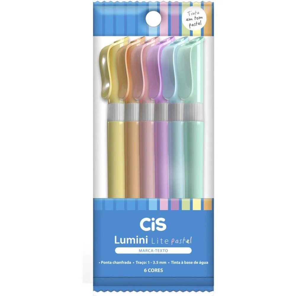 CANETA MARCA TEXTO CIS LUMINI LITE 6 CORES PASTEL SERTIC (ESTOJO) - imagem 3