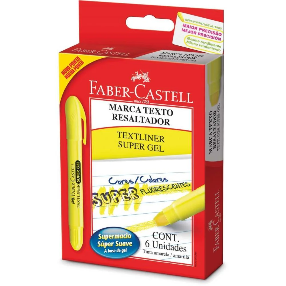 CANETA MARCA TEXTO GEL SUPERSOFT GEL AMARELO FABER-CASTELL (CX.C/06) - imagem 3