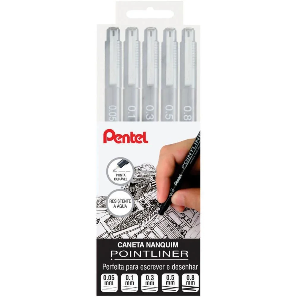 CANETA NANQUIM TECNICA PRETA C/5 PONTAS PENTEL (ESTOJO) - imagem 2