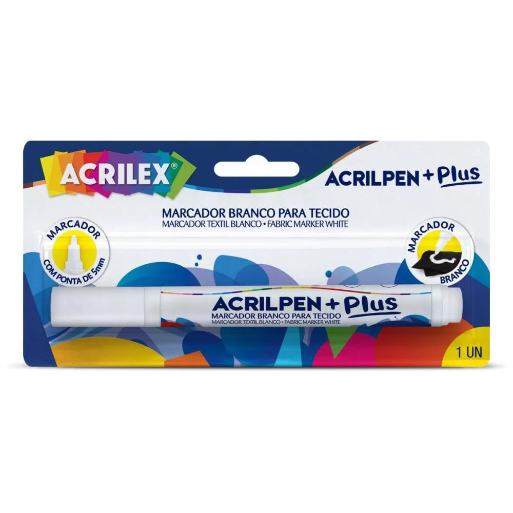 CANETA PARA TECIDO BRANCO ACRILPEN PLUS ACRILEX (BLISTER) - imagem 4