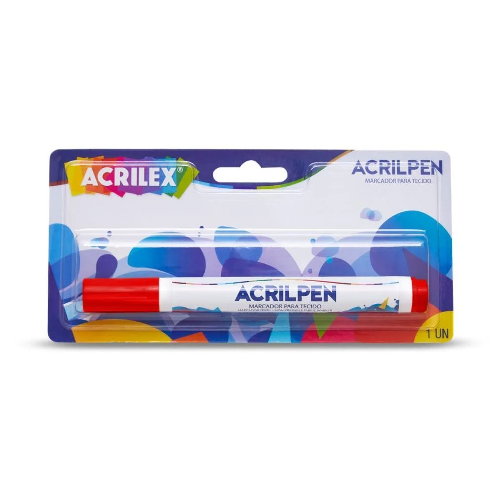 CANETA PARA TECIDO VERMELHO FOGO ACRILPEN BLISTER ACRILEX (CX.C/06) - imagem 3