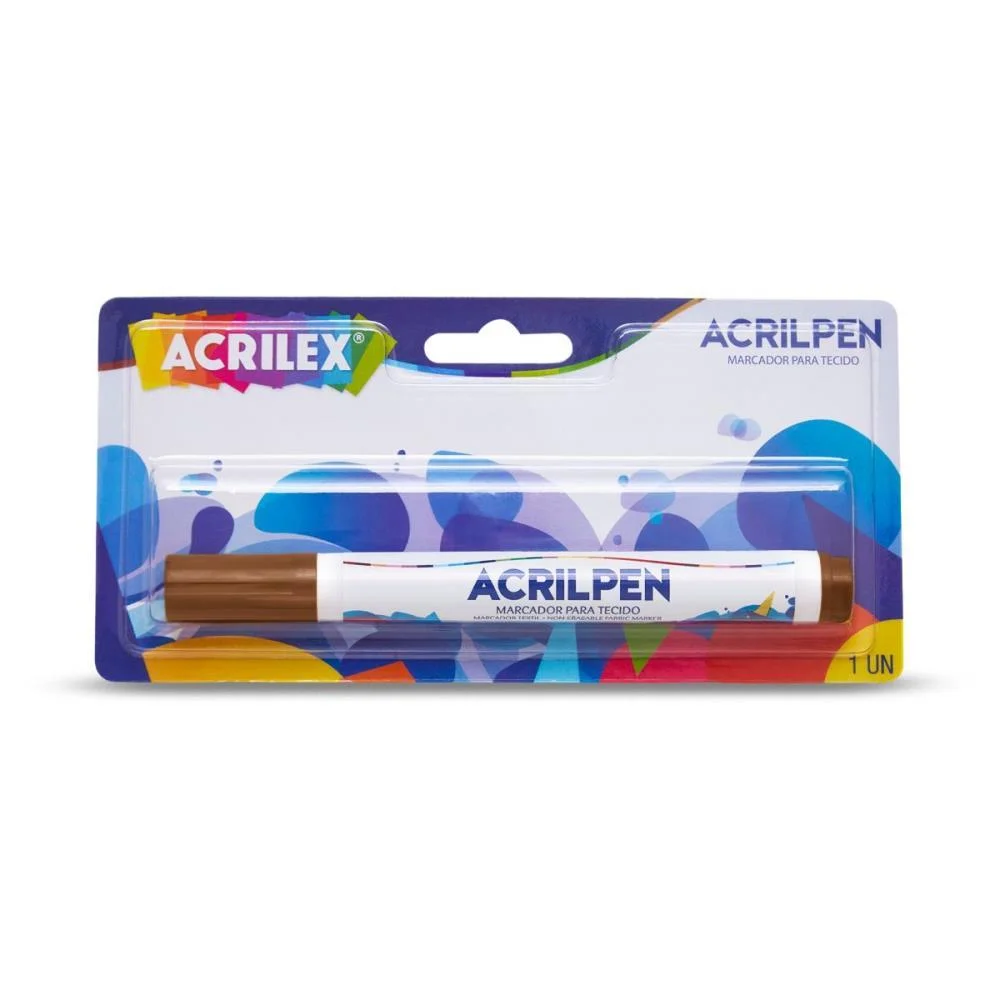 CANETA PARA TECIDO MARROM ACRILPEN BLISTER ACRILEX (CX.C/06) - imagem 2