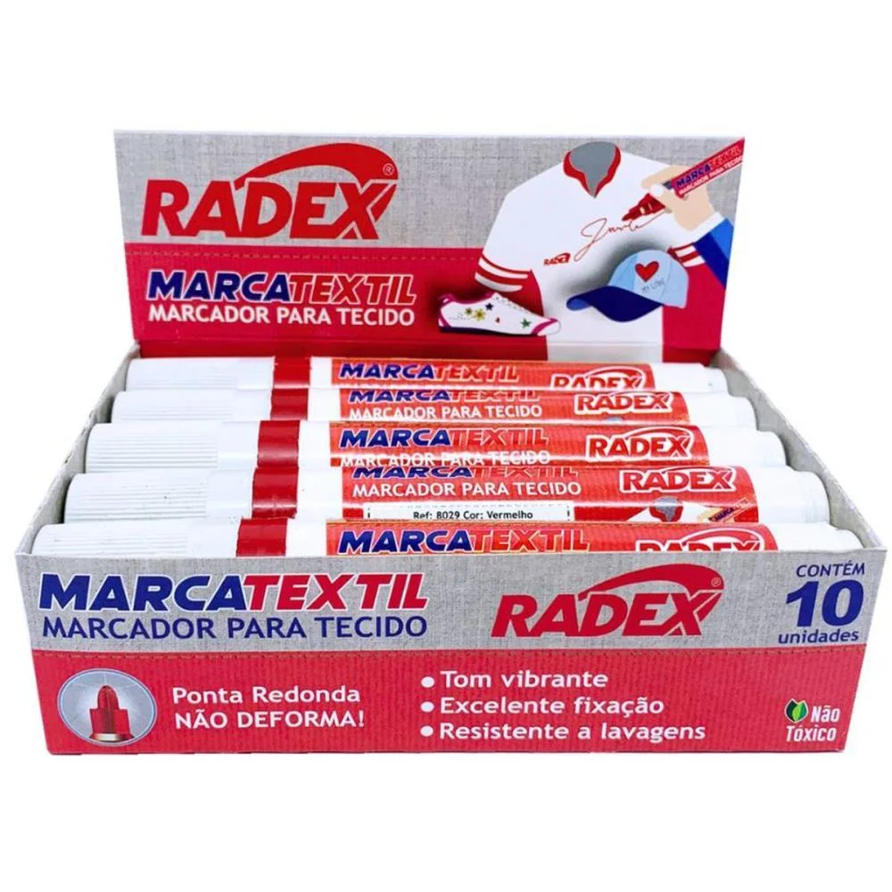 CANETA PARA TECIDO MARCATEXTIL VERMELHA RADEX (CX.C/10) - imagem 2