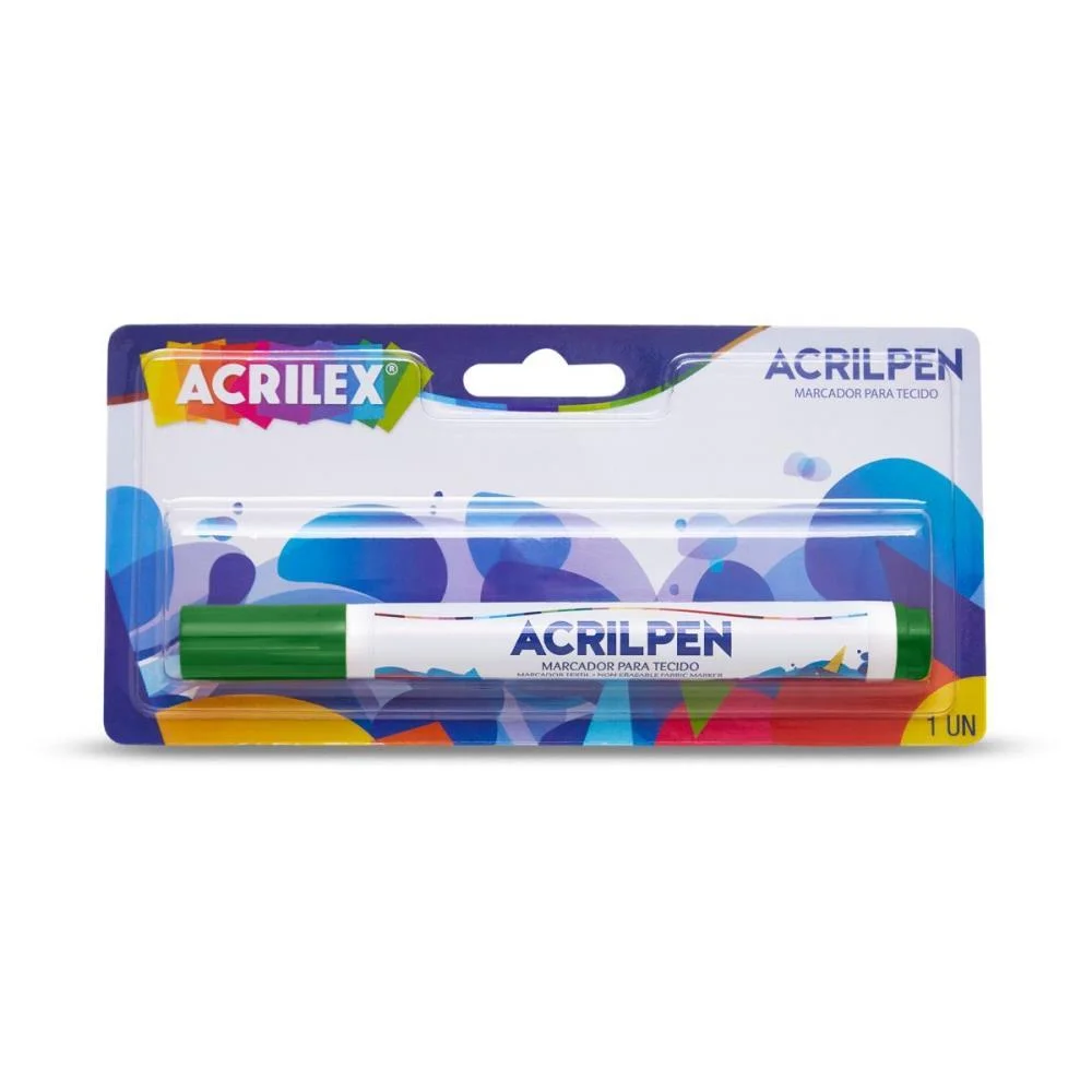 CANETA PARA TECIDO VERDE MUSGO ACRILPEN BLISTER ACRILEX (CX.C/06) - imagem 3