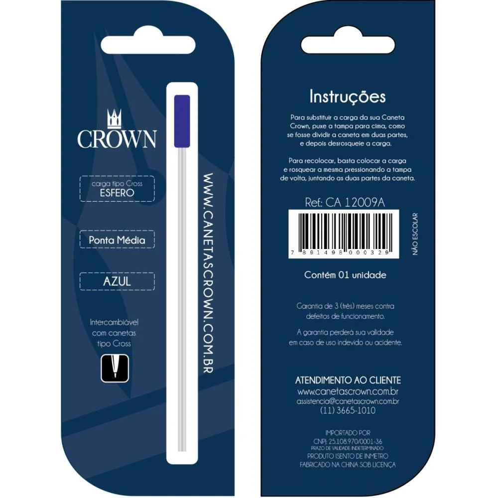 CARGA CANETA ESFEROGRAFICA CROSS AZUL BL.C/01 CROWN (BLISTER) - imagem 3