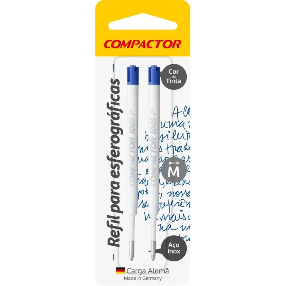 CARGA CANETA ESFEROGRAFICA 1005 PLASTICA AZUL BL.C/02 COMPACTOR (CX.C/10) - imagem 3