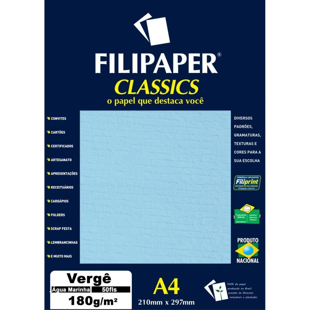 PAPEL A4 VERGE AGUA MARINE 180G. FILIPERSON (CX.C/50) - imagem 2