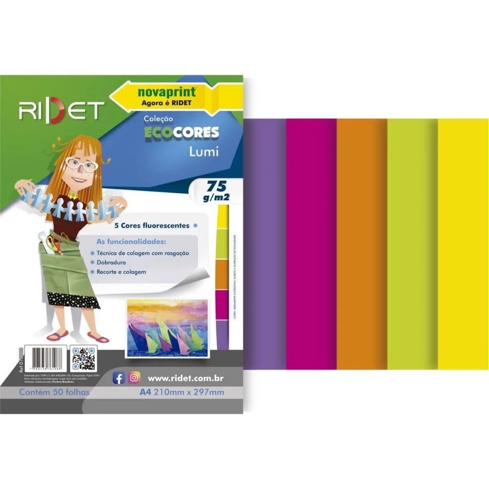 BLOCO PARA EDUCACAO ARTISTICA LUMI A4 5 CORES 75G 50FLS RIDET (PACOTE) - imagem 3