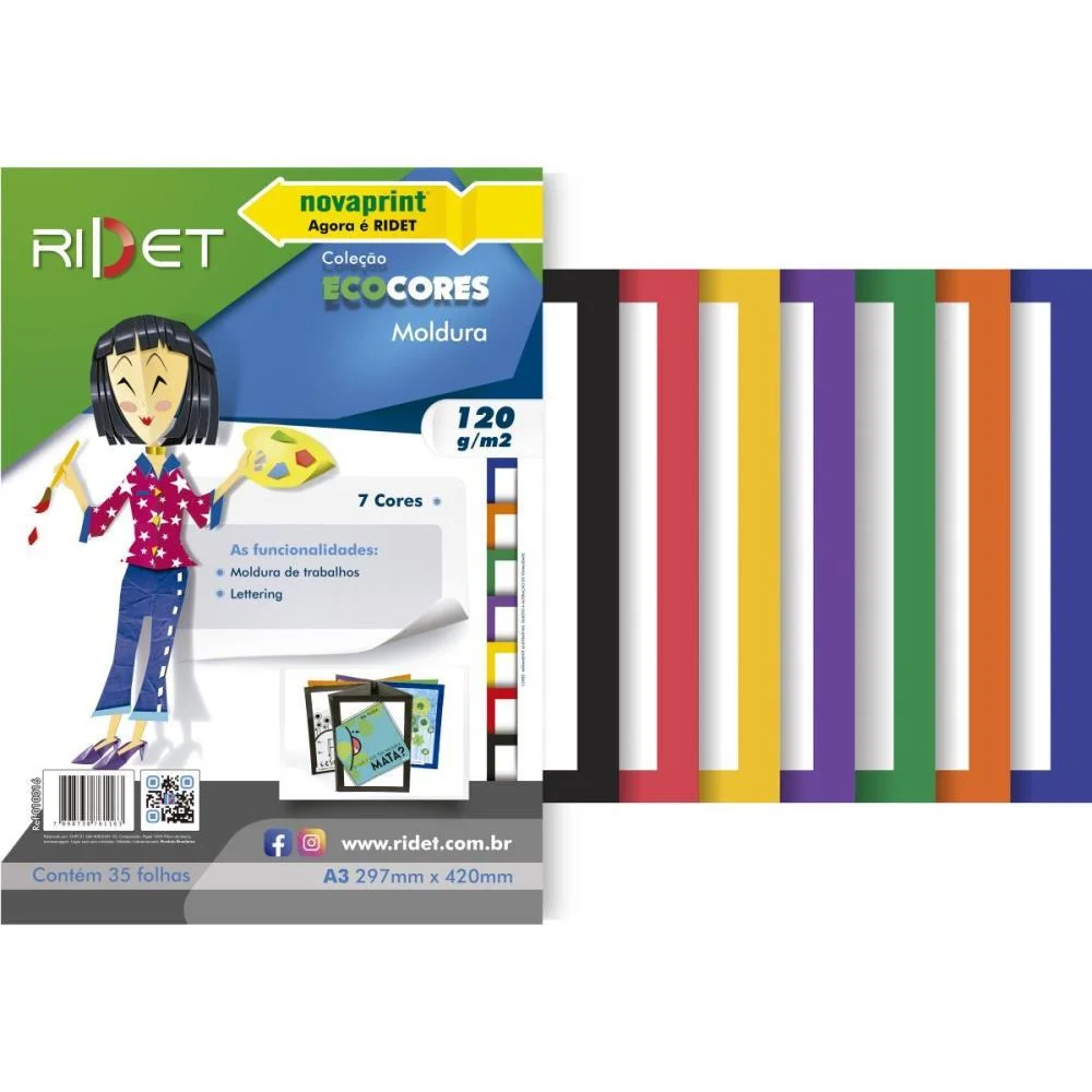 BLOCO PARA EDUCACAO ARTISTICA MOLDURA A3 7COR.120G 35F.29X42 RIDET (PACOTE) - imagem 3