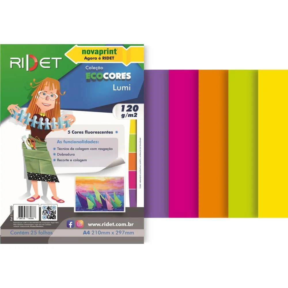 BLOCO PARA EDUCACAO ARTISTICA LUMI A4 5 CORES 120G.25F.21X29 RIDET (PACOTE) - imagem 2